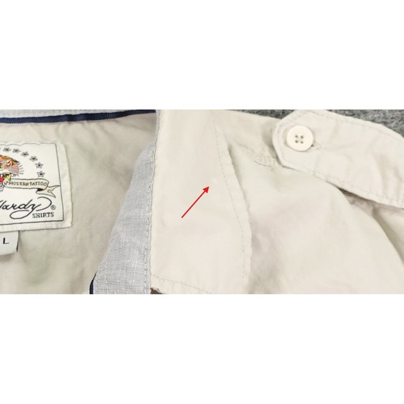 Ed Hardy Shirt Mens Large Beige Tattoo Graphic Love Kills Slowly Western Style - Picture 9 of 15